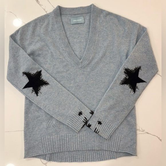 Zadig & Voltaire Vivi Destroy Patch Cashmere Sweater Grunge Whimsigoth Star - Picture 4 of 7
